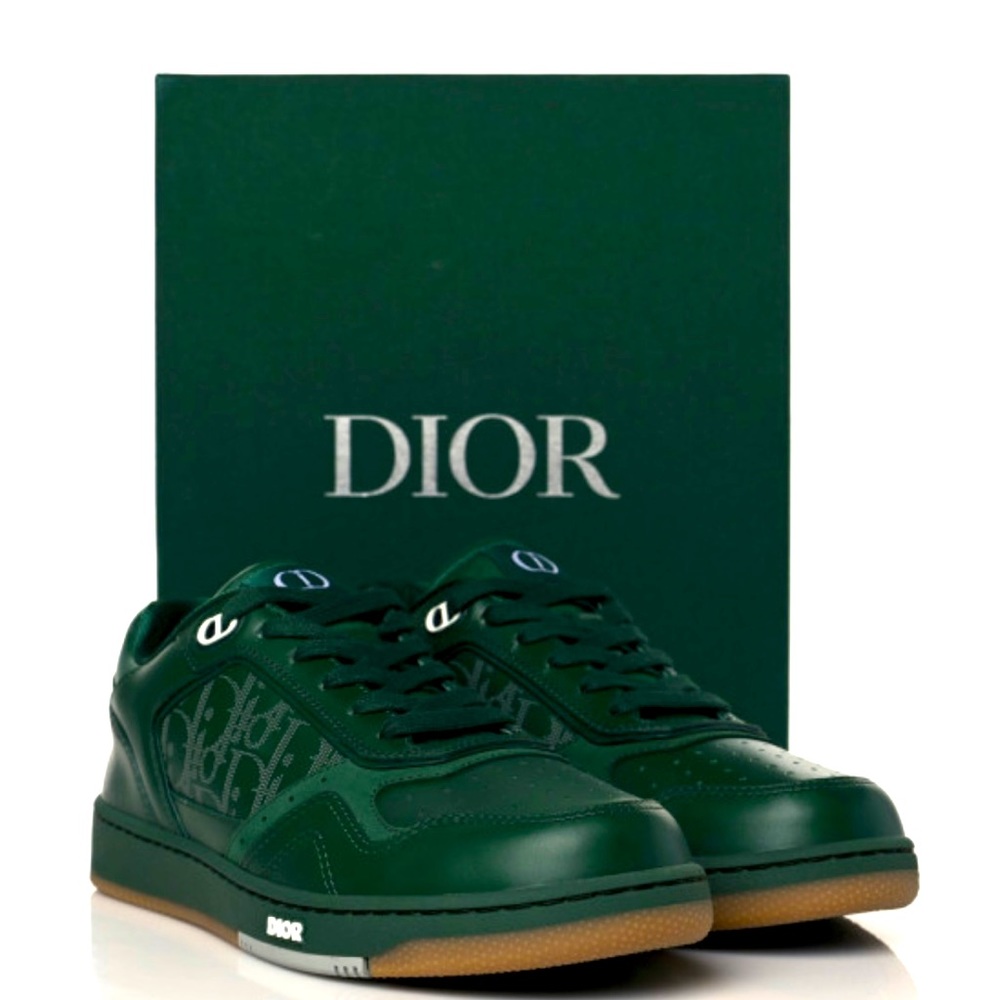 Christian Dior Smooth Calfskin Oblique Galaxy Mens B27 Low Top Sneakers 44 Green